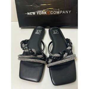 NY & Company Alessia Black Braided Rope‎ Sparkle Slide Sandals Women's Sz 6 NIB